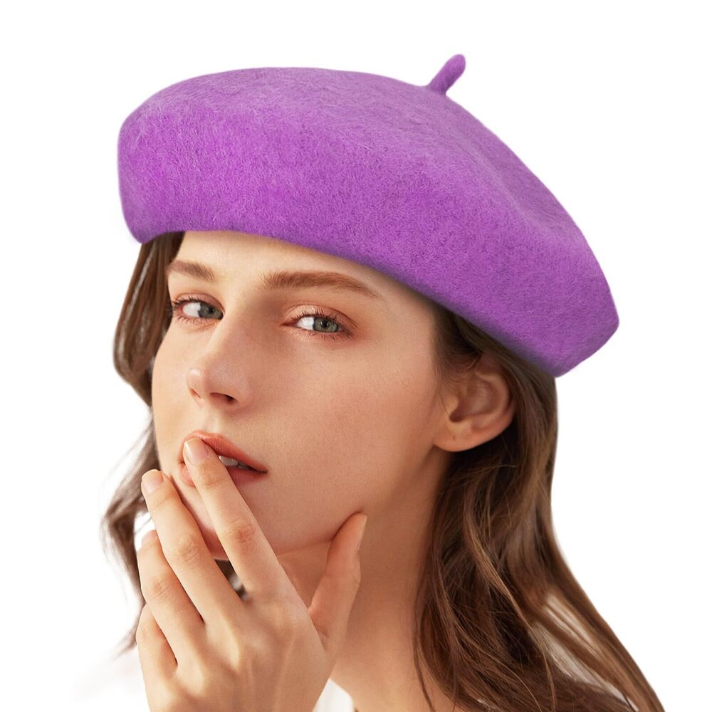 7311 Women Wool Beret Hat French Style Solid Color (purple)